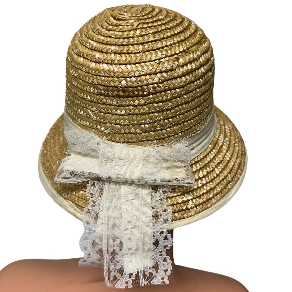 Cottage Core Straw Beach Easter Sun Hat Brimmed Cream Ribbon Band Girls